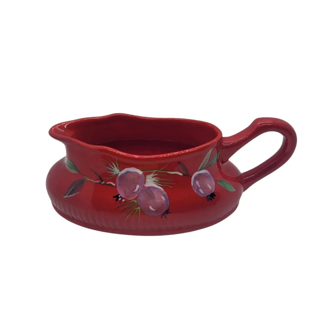 Tracy Porter Jolly Ol Snowy Red Ceramic Gravy Boat Berry Botanical Holiday